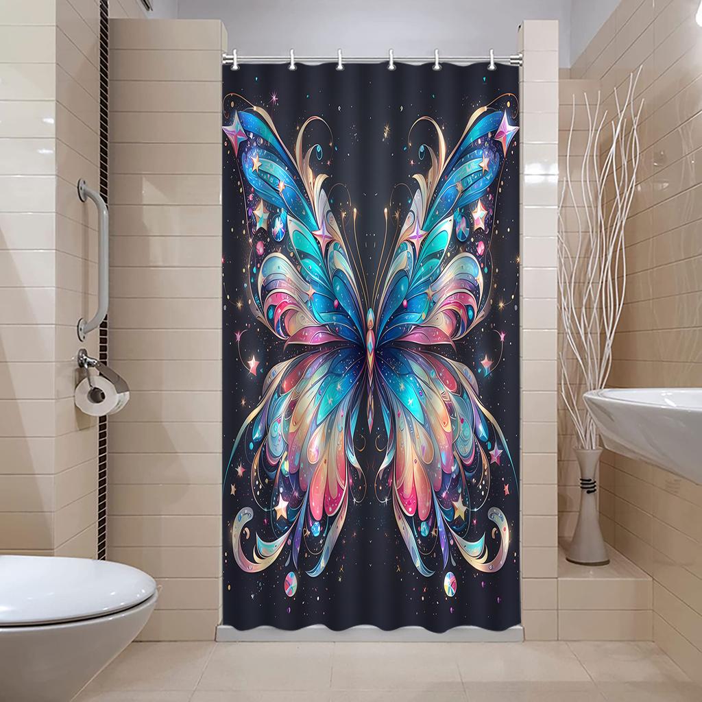 Butterfly Pattern Shower Curtain, Elegant Polyester, Multifunctional Bathroom Partition, Machine Washable, All-Season Decor