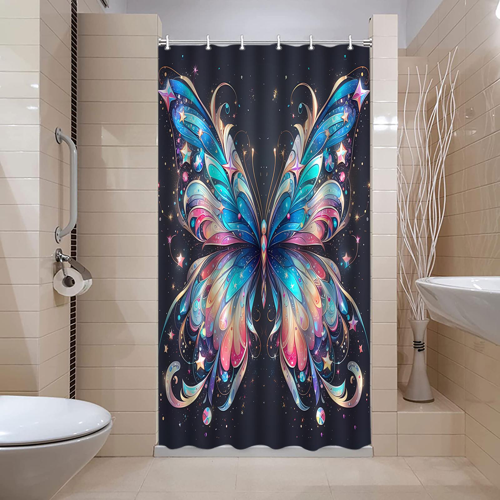 

Butterfly Pattern Shower Curtain, Elegant Polyester, Multifunctional Bathroom Partition, Machine Washable, All-Season Decor 90x180cm