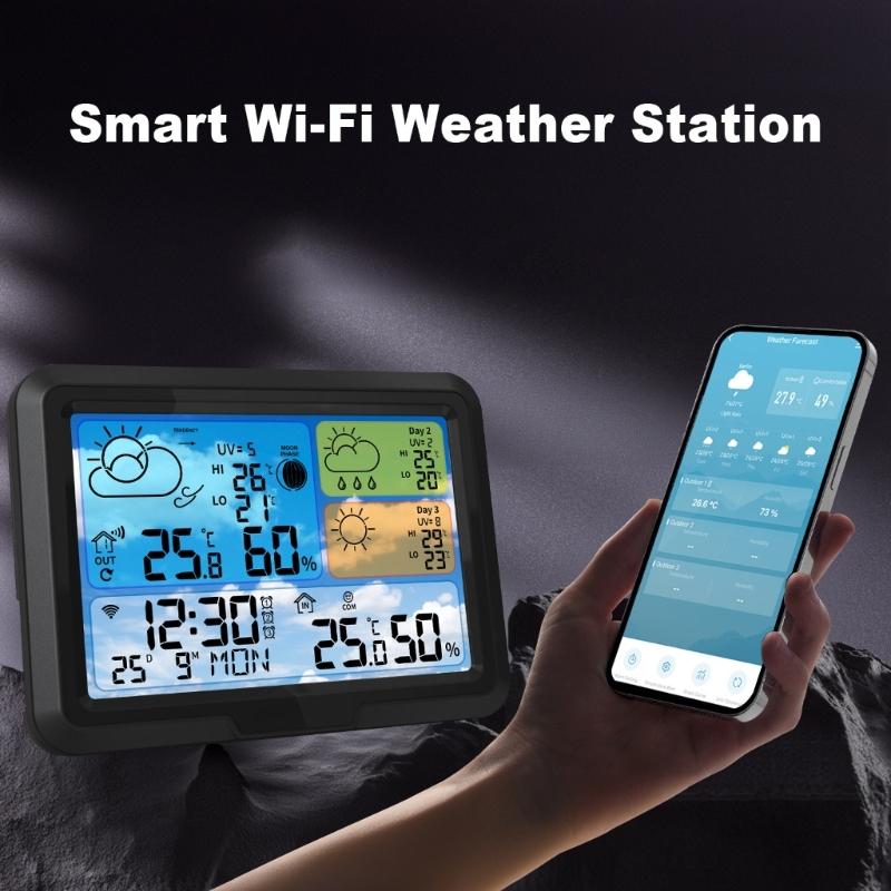 WiFi Connect Weather Stations Digital Thermometers Hygrometer Weather Clock Calendar Atmospheric Pressure Monitor Device