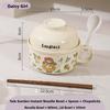 Ceramic Instant Noodles Bowl with Lid And Handle Dormitory Student Microwave Safe Soup Bowl Personal Special Bowl Cartoon Design