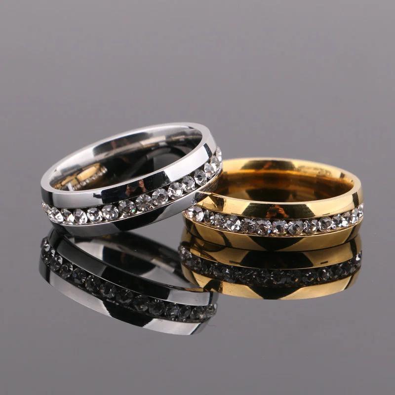Luxury Gold Color Mounting Feminino Stainless Steel Ring Bijoux 0.5 Ct Single Row Zirconia Engagement  Silver Color Rings