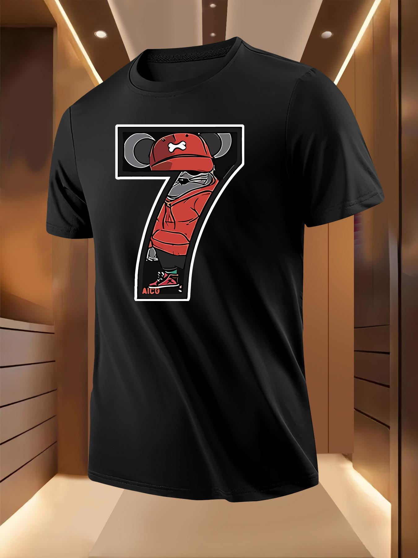Graphic Tshirt with Bold Number 7 Print S