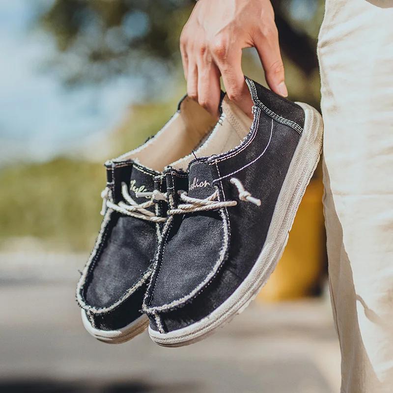 Sommer Herren Canvas Schuhe Denim Sneakers Herren Canvas Schuhe Atmungsaktive Mokassins Vulkanisierte Schuhe Herren Sneakers Schuhe Übergröße