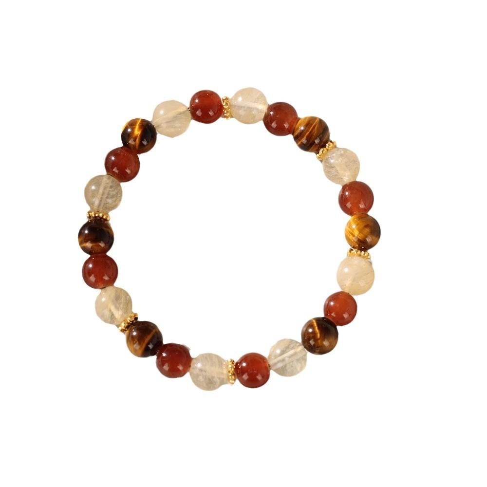 Festive Gifts Red Agate And Citrine Beaded Bracelet With Gold Accents Warm Fashion Jewelry Daily Wear Simple Versatile Accessory