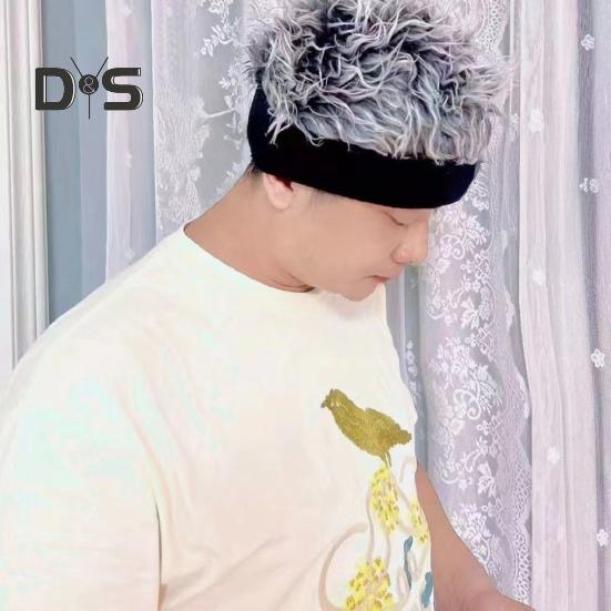 Novelty Fake Hair Visor Hat for Men Adjustable Spiked Wig Hat with Peaked Short Hair Street Hip Hop Hat for Festivals Parties