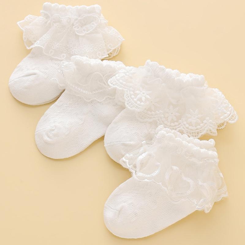 Prinzessin Spitze Floral Babysocken für Mädchen Kleinkind Niedliche Weiße Rüschen Anti-Rutsch Socken Kinder Tanzsocken Lässige Säuglingsfußsocken