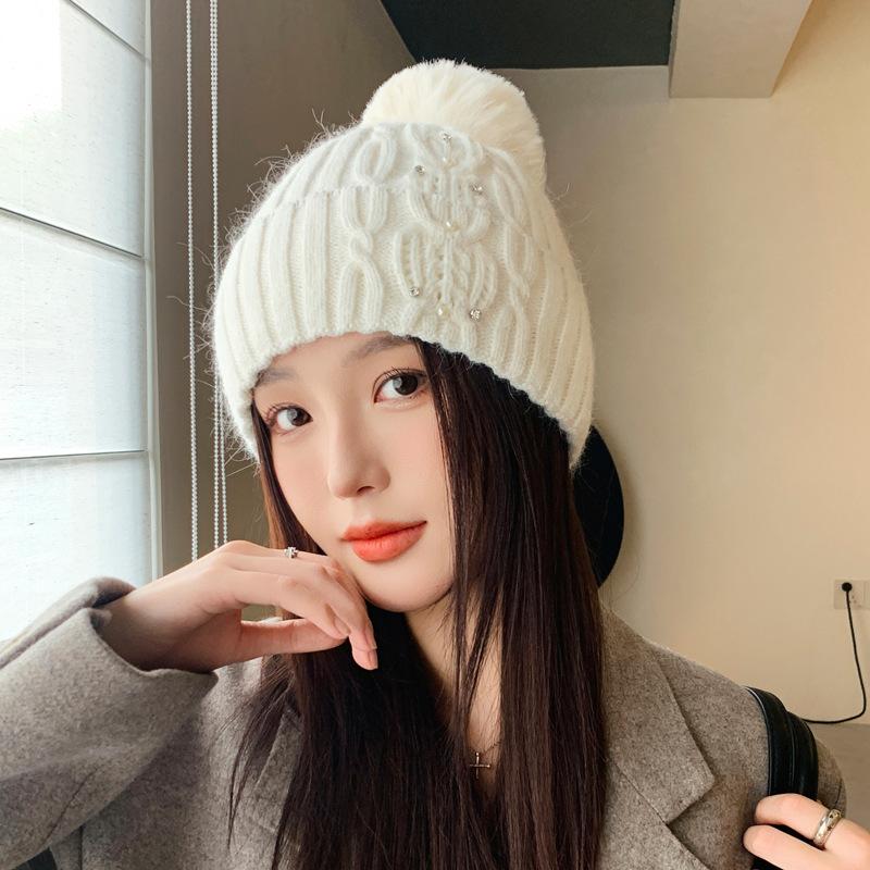 Cold and Warm Hairball Knitted Hat Women Outdoor Windproof Velvet Versatile Ear Protector Wool Hat Winter New