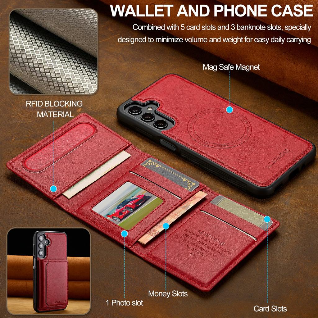 LC.IMEEKE L5 For Samsung Galaxy S25 FE Magnetic Phone Case Leather Back Cover with Detachable Card Holder