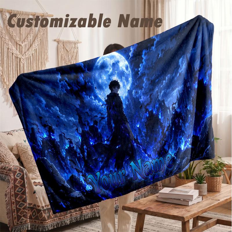 Custom Name Flannel Blanket,Solo Leveling Lightweight Warm Bed Blanket For Couch & Holiday Gift