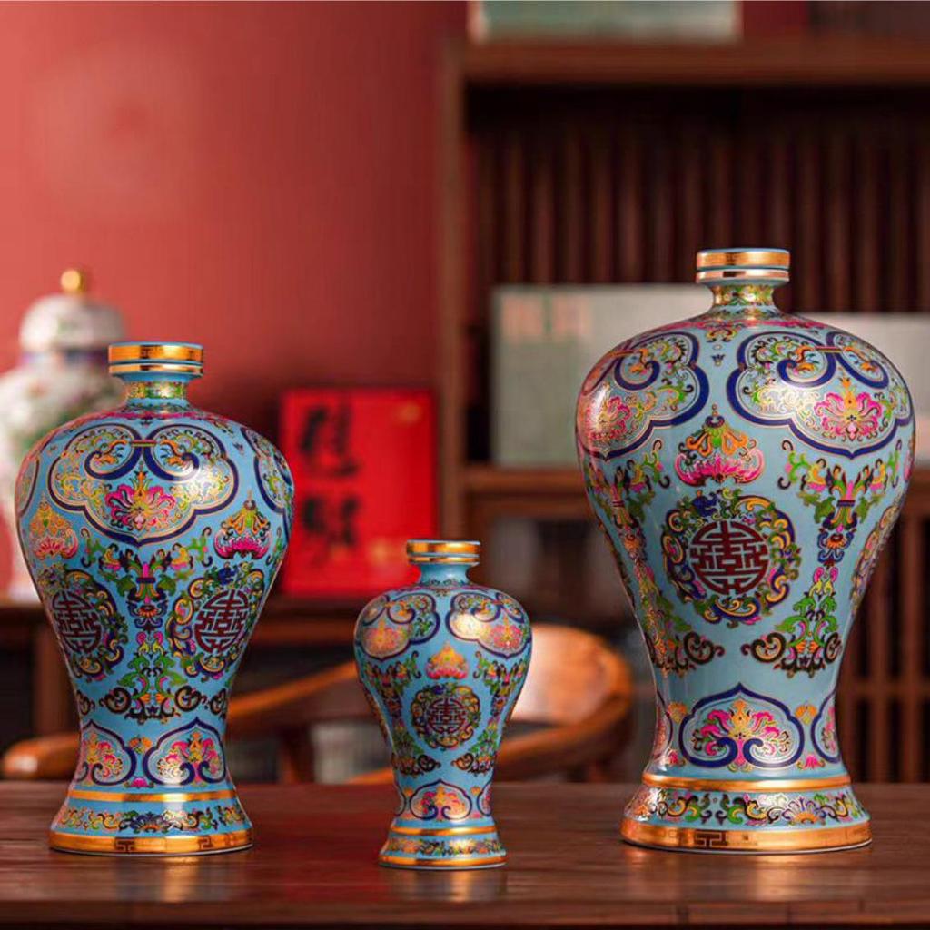 Exquisite Famille Rose Cloisonné Enamel Wine Jar Ornament, 1 Jin/5 Jin Capacity