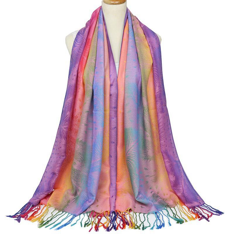 Colorful Jacquard Autumn and Winter Pashmina Scarf for Women Long Tassel Bufanda Mujer Shawl Female Stole Trip Warm Headscarf
