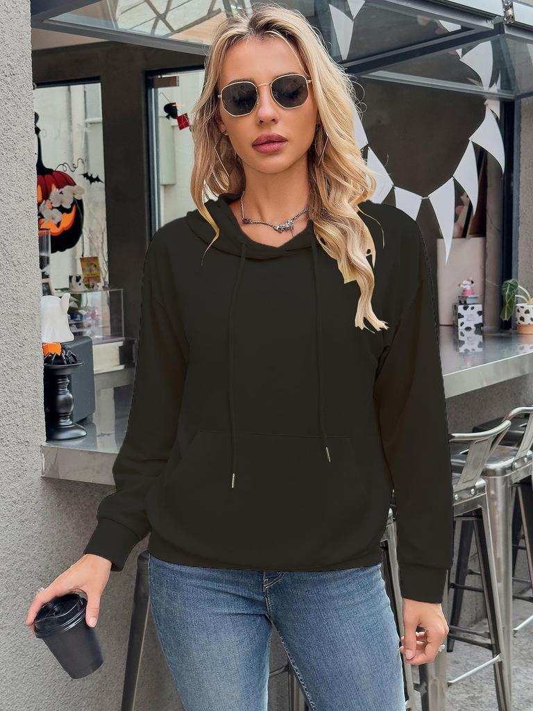 2024 Women's Autumn/Winter Solid Color Plus Velvet Loose Hooded Sweatshirt