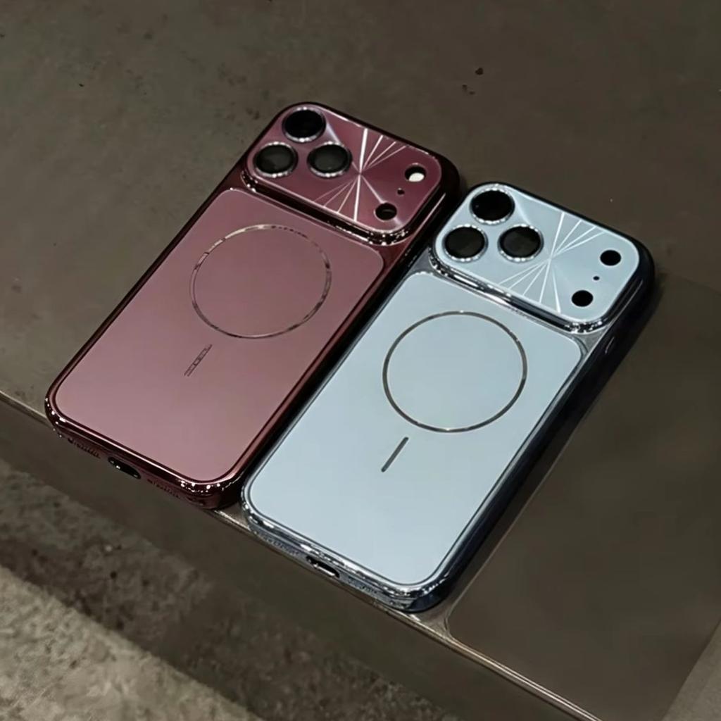 Luxury Plating Laser Camera Magnetic Case For 18 17 16 15 14 Pro Max Glass Lens Shockproof For Magsafe Hard Full Cover