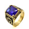 Vintage Big Green/Black/Red/Blue Color Stone Rings for Men Stainless Steel Fashion Punk Handmade Carved Tulip Ring Party Jewelry
