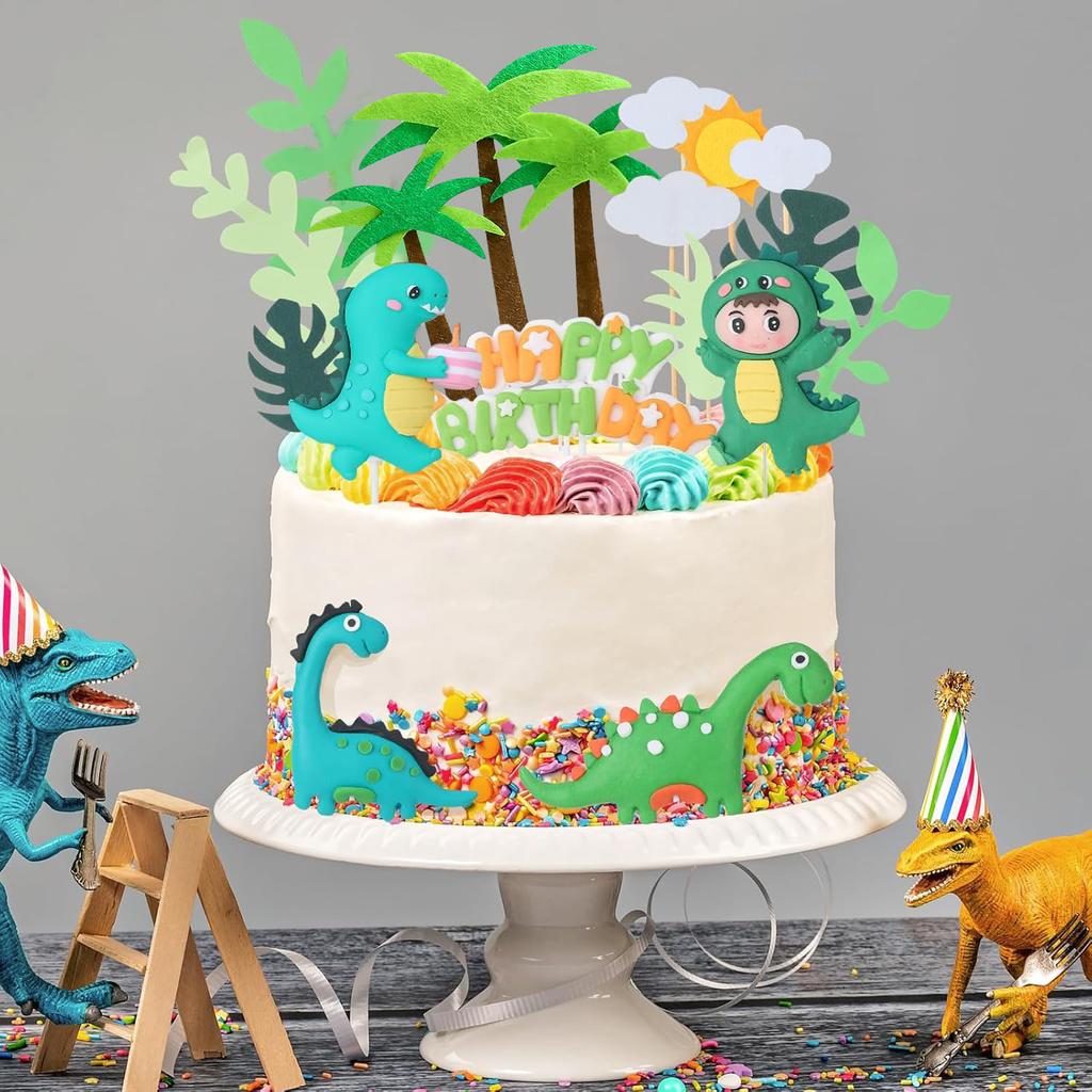 20 Pcs Dinosaur Cake Toppers, Dino Birthday Cake Decorations Jungle Safari Cupcake Toppers for Boy Baby Shower Party Cake Decor