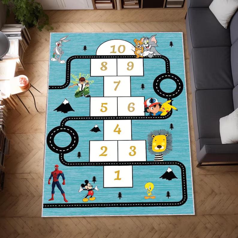 Hüpfspielmatte Indoor Cartoon Eltern-Kind-Spiel Dekor Teppich Schlafzimmer Nachttisch Kinder Zahlenspiel Zimmer Bodenmatte