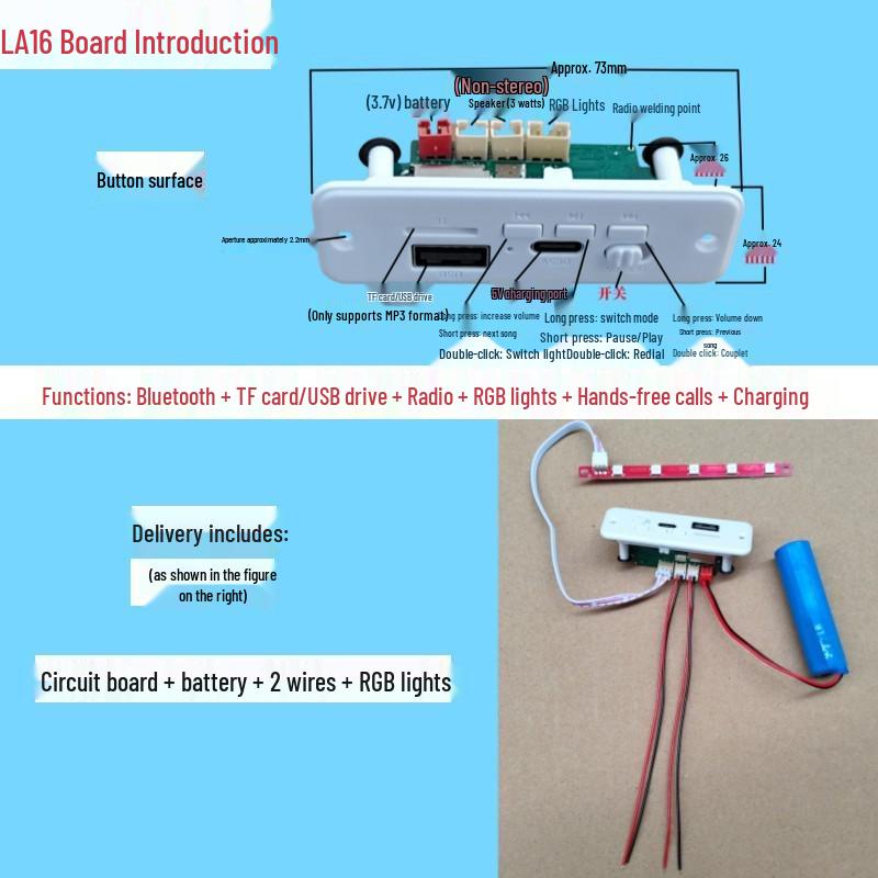 Solderless Bluetooth Speaker Board with Colorful Lights: DIY Electronic Circuit Kit with MP3 Decoding & Amplifier Panel