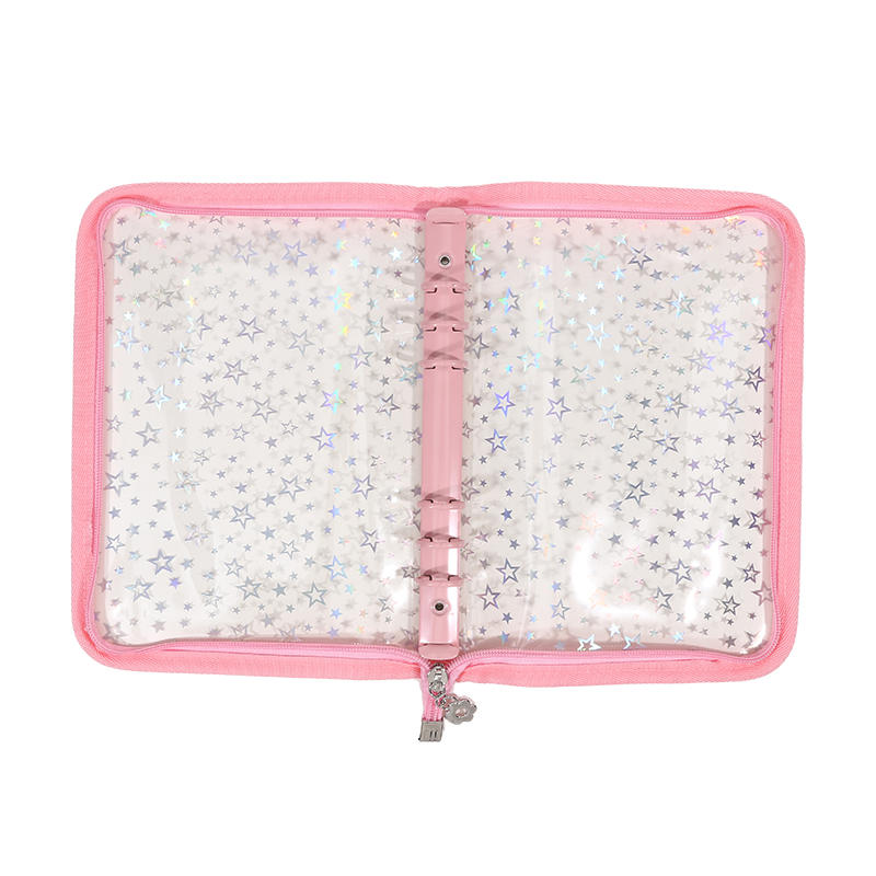 A5 Budget Binder Planner Cover with Zipper Glitter Stars 6 Ring Refillable Notebook Shell for Journal Albums Diary School Office Supplies