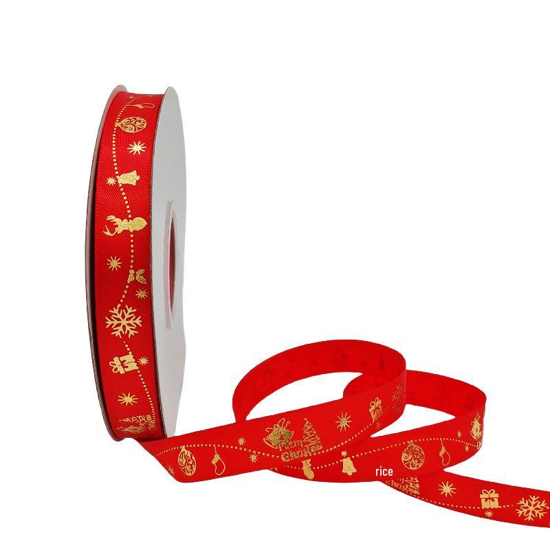 

Рождественская лента: Цветной глянцевый сатин с горячим тиснением - 2,5 см для подарочной упаковки и украшения вечеринок
