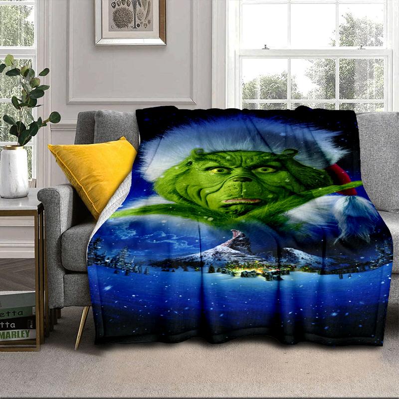 Green Monster Christmas Spirit Blanket Flannel Blanket for Bed, Sofa, Camping, Hiking, Picnic Essentials, Gift for Family Fan Gifts