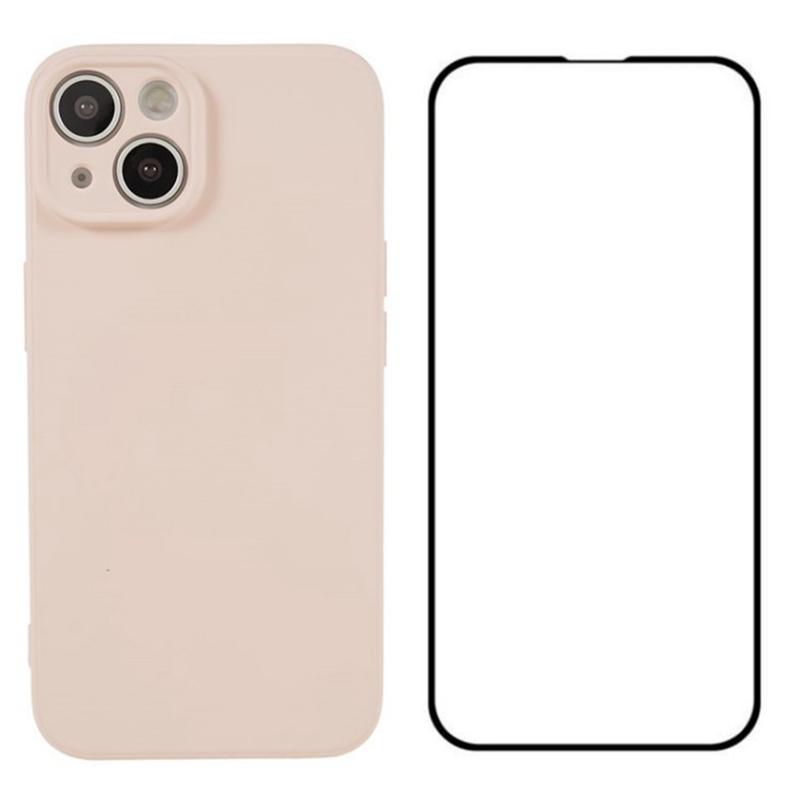 

For iPhone 15 Plus Case Precise Cutout TPU Phone Cover with Screen Film Pink