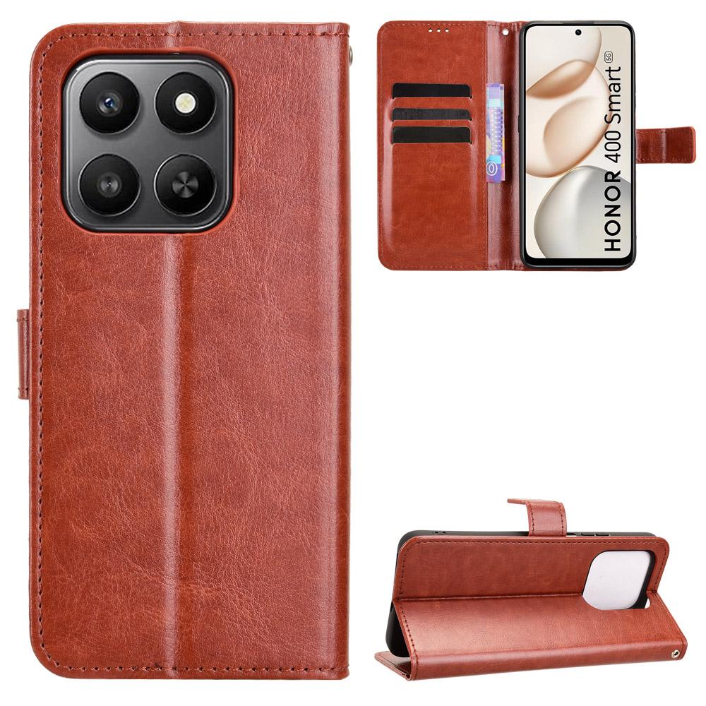For Honor 400 Smart PU Leather Case with Strap Crazy Horse Texture Phone Wallet Cover