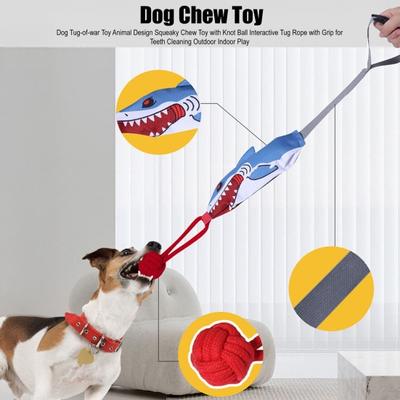 Dog Tug-of-war Toy Animal Design Squeaky Chew Toy with Knot Ball Interactive Tug Rope with Grip for Teeth Cleaning Outdoor Indoor Play