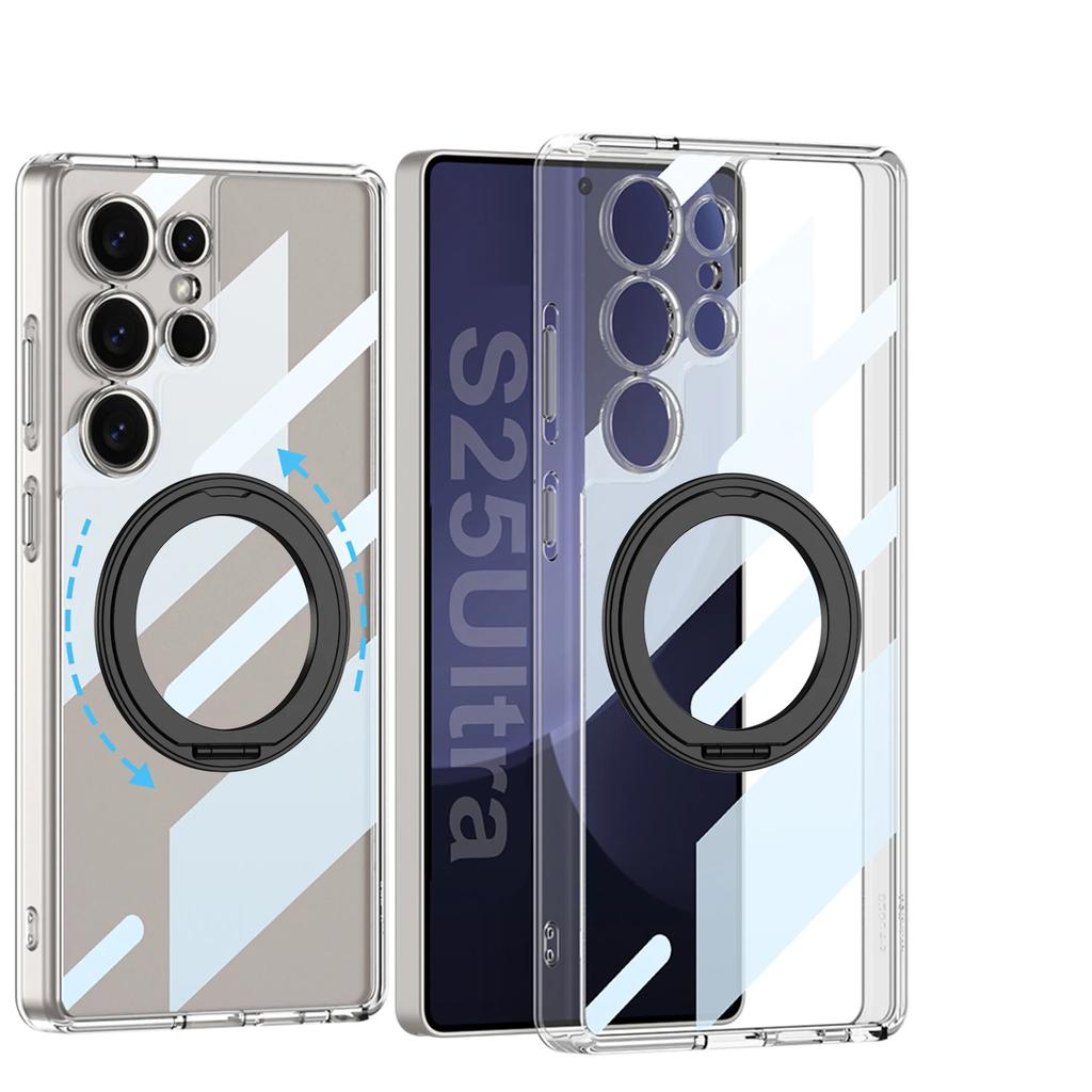Phone Case for Samsung Galaxy S25 S24 S23 Ultra Clear Magnetic Holder Protective Shockproof Transparent Ring Kickstand Cover