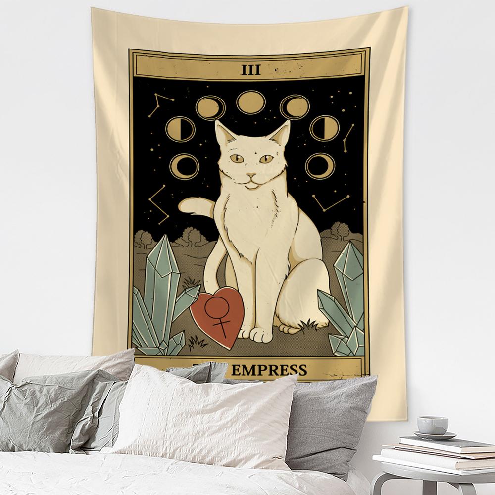 Cat Coven Tapestry Printed Witchcraft Hippie Tapiz Wall Hanging Bohemia Mandala Art Aesthetic Room Decor