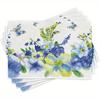 4 - Piece Blue - Yellow Floral and Butterfly Linen Placemats, 12 X 18 Inches, Washable Table Mats for Kitchen Home Decor