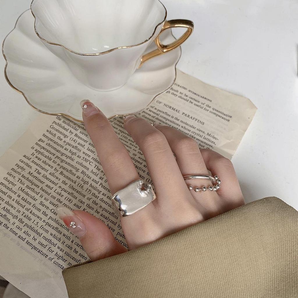 Korean Retro Beaded Chain Ring - Women's Trendy Hip Hop Niche Design for Index Finger