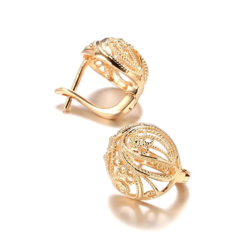 Women's 585 Rose Gold Hollow Carved Hemispherical Earrings: European & American Fashion