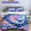 3PC Custom Name Mermaid Fantasy Underwater World Bedding Set Duvet Cover Closure Includes 1 Duvet Cover & 2 Pillowcases for Bedroom