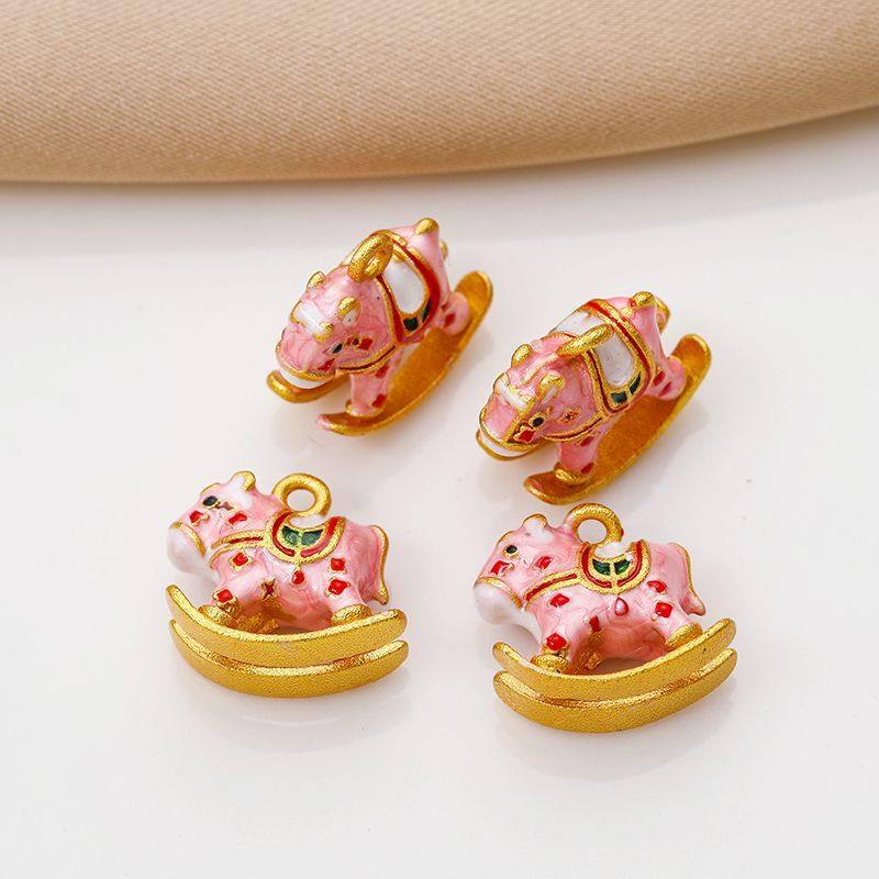 Sand Gold Jingtai Blue Enamel Zodiac Horse Pendant for DIY Bracelets & Necklaces