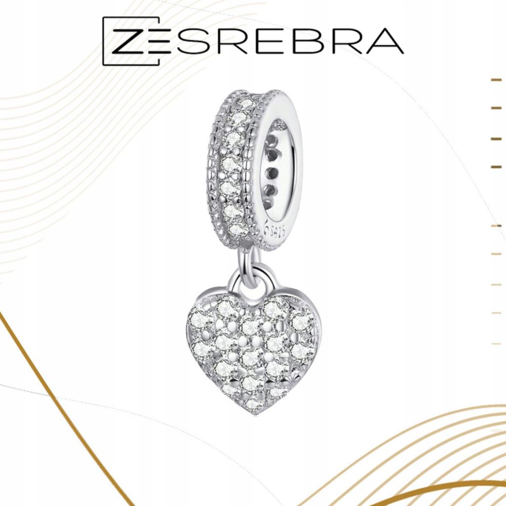 Charms Hanging Heart 925 Bead Pendant With Cubic Zirconia S925