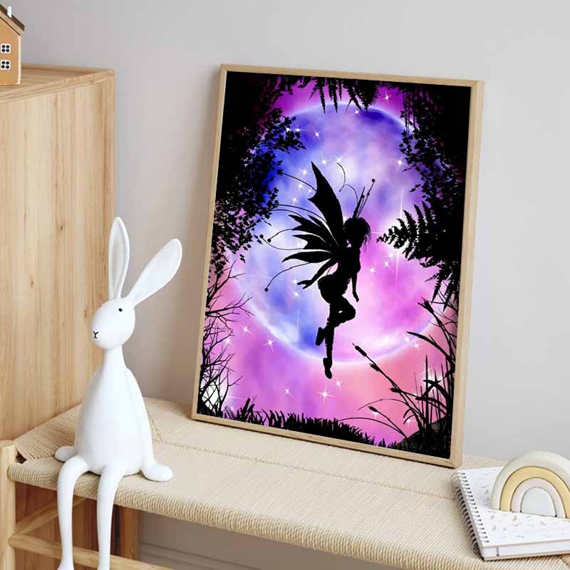 Disney 5D DIY Diamond Painting Elf Silhouette Illustration Full Round Diamond Mosaic Cartoon Cross Stitch Art Painting for Home Decoration