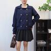 Premium lapel double-breasted sweater jacket women's autumn and winter new retro loose solid color knitted cardigan