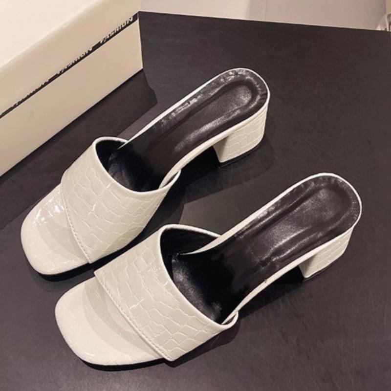 

Fashion Summer New Coarse Slippers Women s Fashion Square Head Open Toe Anti-slip Wear-resistant High Heels 35 белый