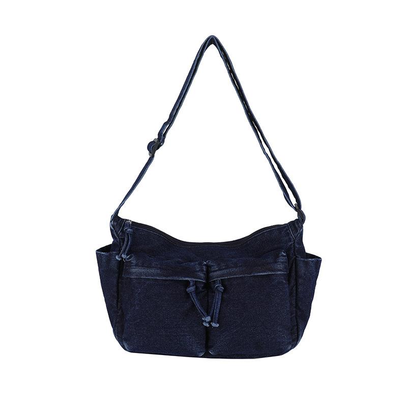 

Корейская версия литературно-художественного стиля, джинсовая повседневная простая тканевая сумка-мессенджер для поездок на работу, универсальная, водоотталкивающая, мужская и женская модель темно-синий