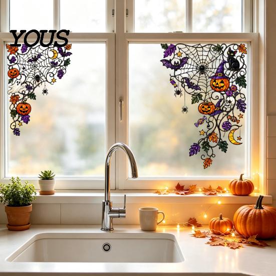 Waterproof Window Stickers 2PCS Flower Print Static Stickers, Glue-free Electrostatic Decorative Film, Removable Floral Cling for Glass Door