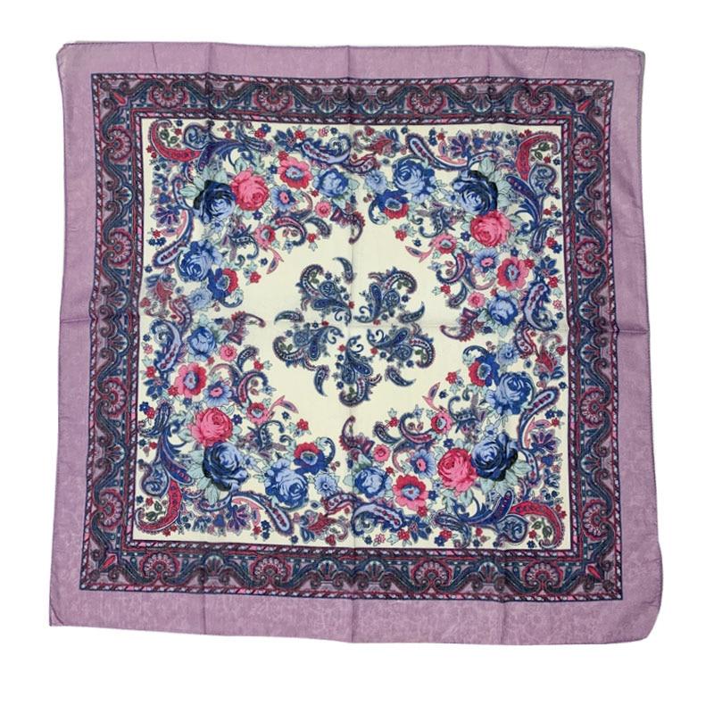 

70*70 см женский квадратный платок-бандана с русским цветочным принтом, повязка на голову, шарфы светло-фиолетовый