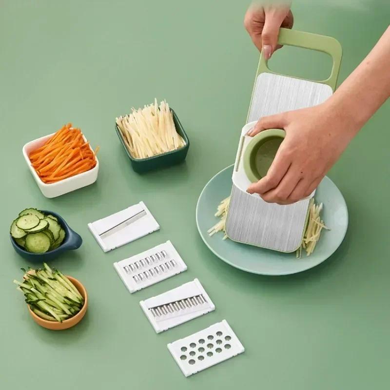 Kitchen 5 In 1 Stainless Steel Multifunctional Safe Manual Vegetable Slicer Cutter Potato Shredders Garlic Carrot Grater Chopper