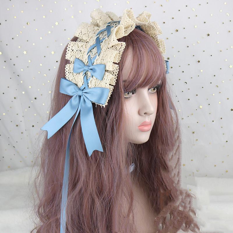 Lovely Bowknot Sweet Hair Hoop Anime Maid Cosplay Headband Lolita Lace Flower Headwear Accessory Hand Made