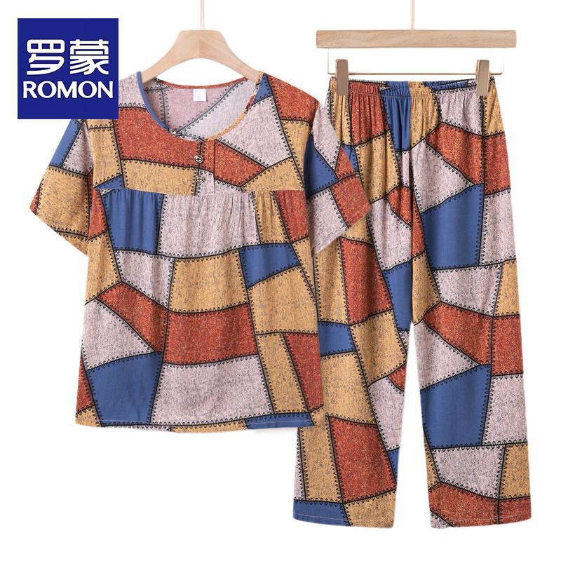Romon Mid-Aged Women s Summer Short-Sleeve Two-Piece Outfit 2XL