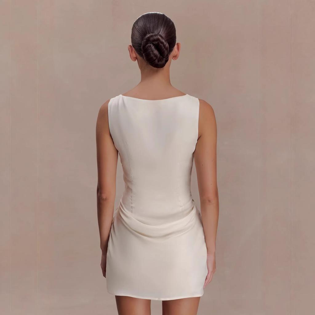Women's New Fashion Sleeveless Pleated Hip-wrapped Short Skirt, New High-end Backless European and American Dresses for Women