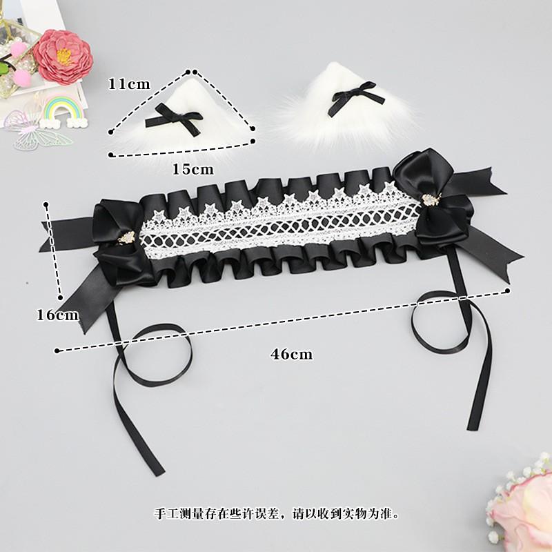 Sweet Lolita Hair Accessory Set: Handmade Bow Clips Cat Ear Headband Wide Ribbon Hairband Anime Cosplay