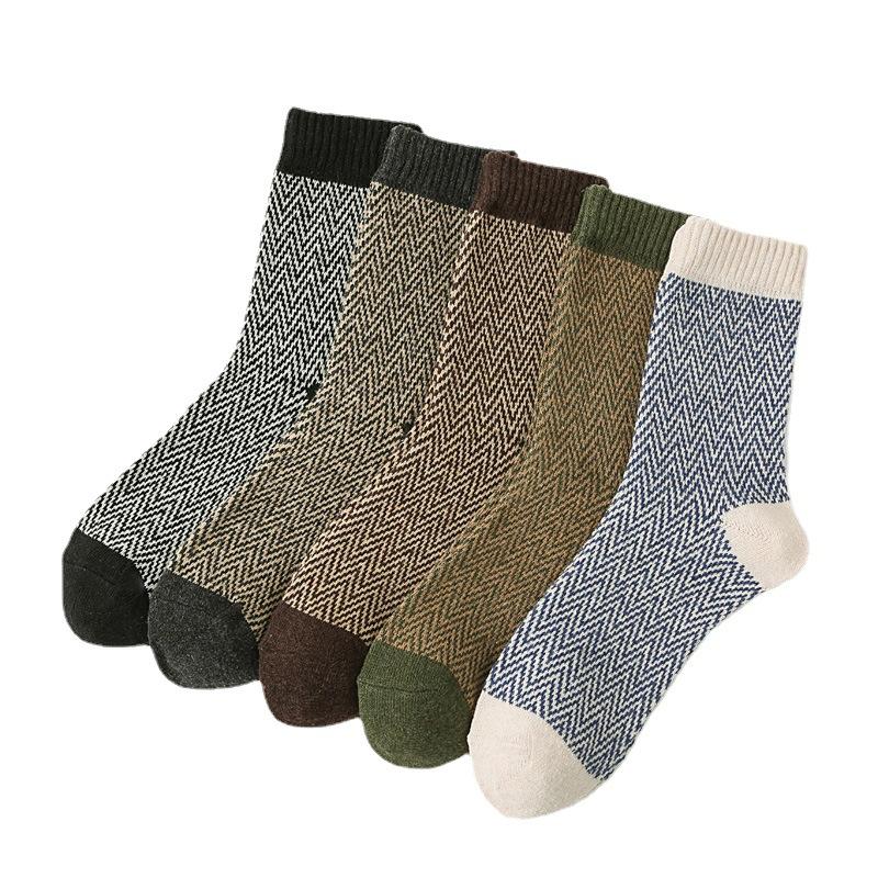 5/10 Pairs Autumn Winter Warm Thickened Rabbit Wool Socks Mid Calf Men's Socks Retro Ethnic Style Men's Wool Socks Comfortable