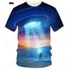Summer UFO Alien 3d Print T-shirt Men Fashion Casual O-Neck Short Sleeve Tshirt Funny Mysterious Spaceship Tops Tees Men Clothes