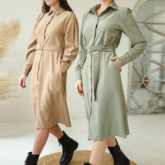 

Женское платье-рубашка, весеннее повседневное платье с отложным воротником и поясом с длинным рукавом, элегантные платья, модный уличный стиль