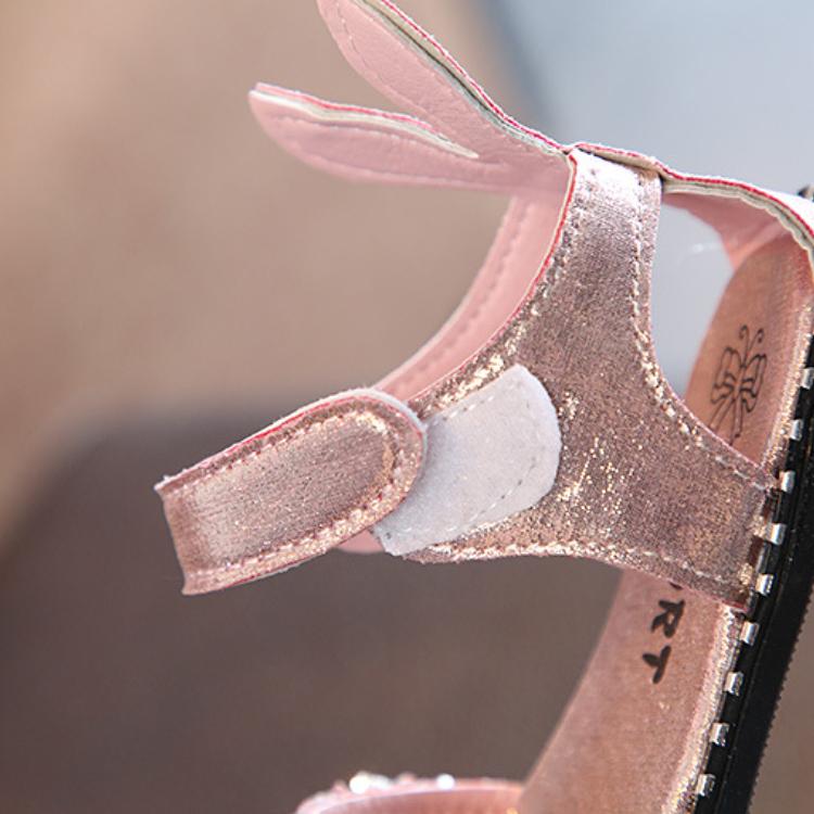 1–12 Jahre alte Kinder-Sandalen, Hasenohren, Mädchen, Strass-Schuhe, römische Schuhe, süße Prinzessinnen-Schuhe
